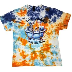 Gildan Heavy Cotton Tee Skeleton Live Laugh Toaster Bath Tie‎ Dye Size Large